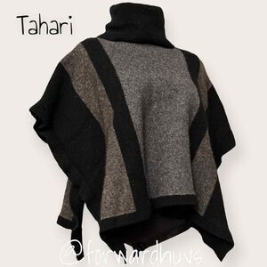 Tahari Wool Blend Poncho Sweater with Cowl Neck Size Small